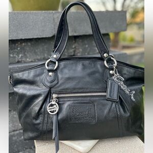 Like NEW Coach POPPY Legacy Metallic Black Leather Rocker Tote style 16285